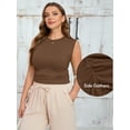 thumbnail image 6 of SHOWMALL Women's Plus Tank Top Sleeveless Ruched Casual Knit Ribbed Layered Basic Cami Top Brown 1X Shirt Summer Tops Clothes, 6 of 8