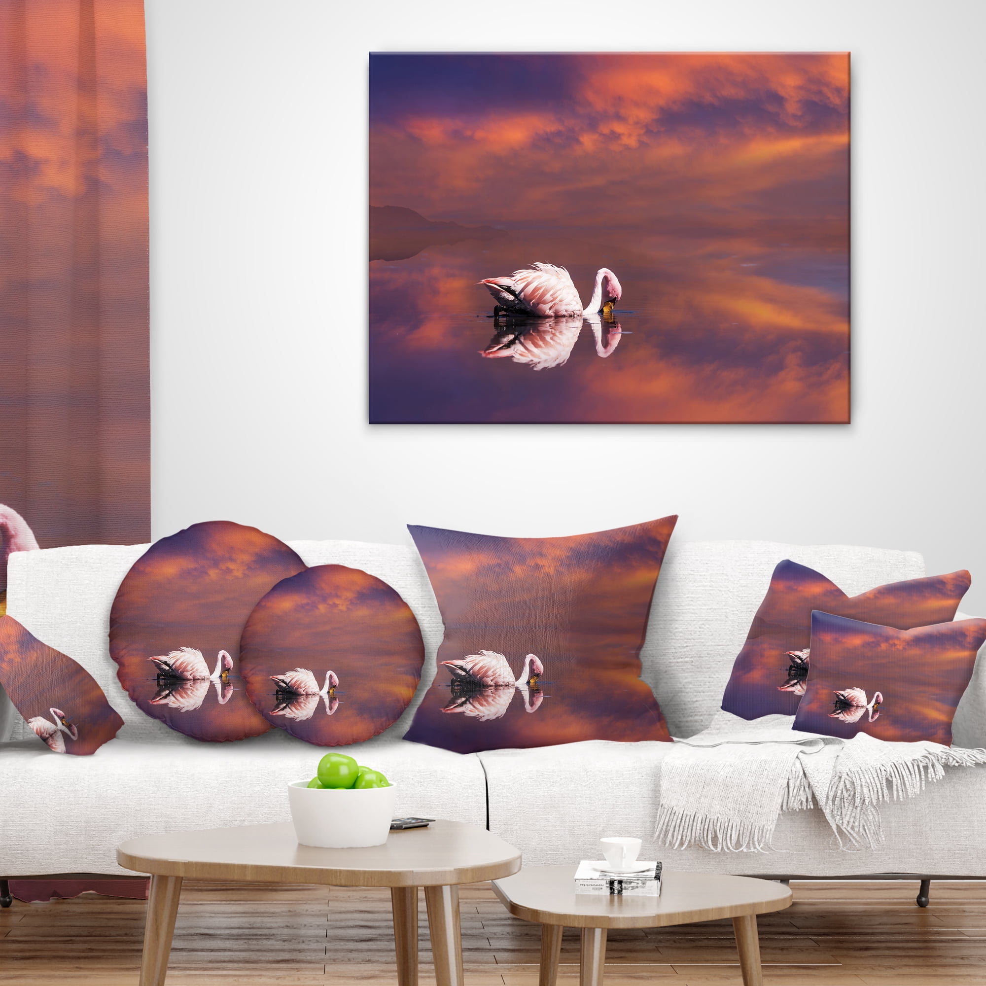 Designart Huge White Flamingo in Lake - Animal Throw Pillow - 16x16