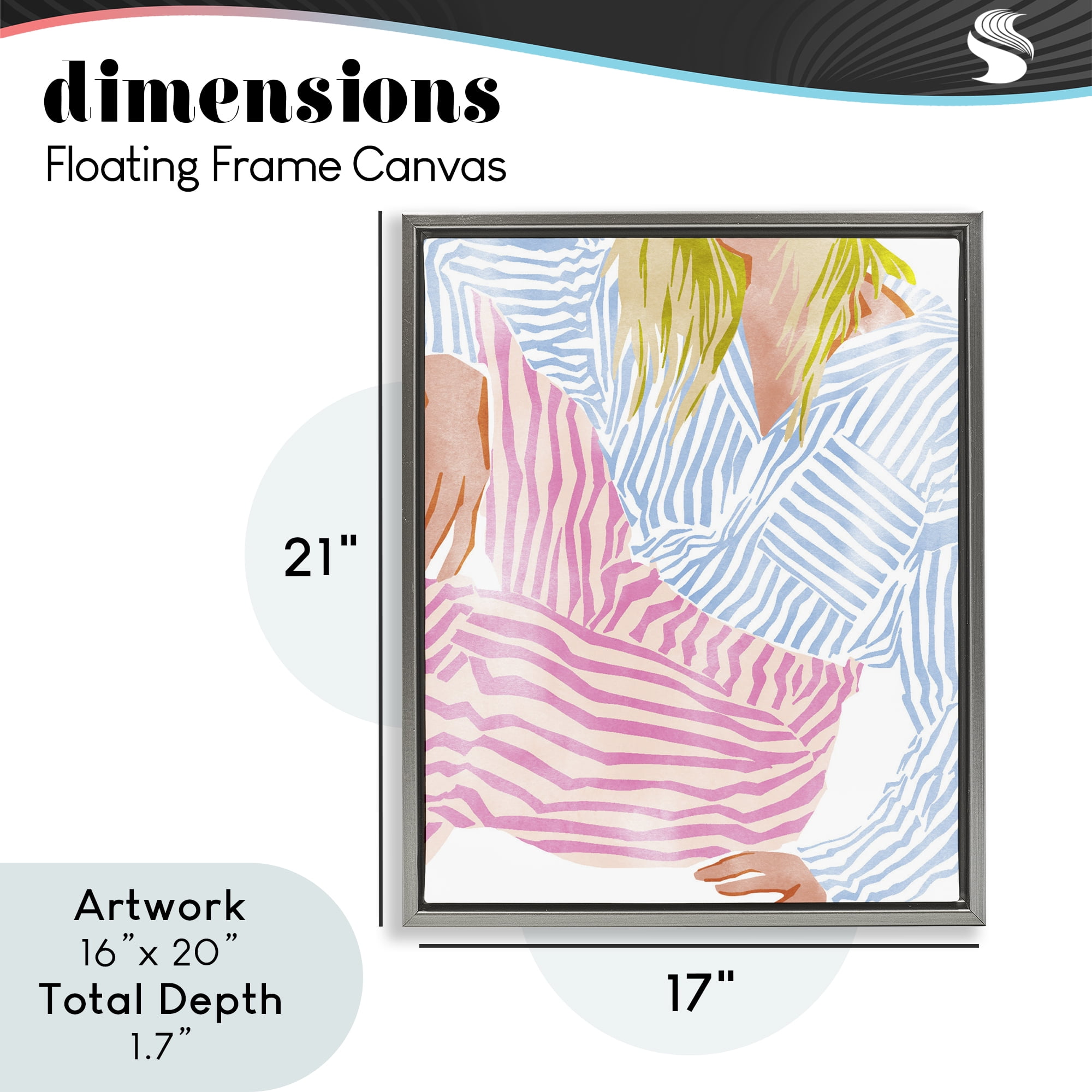 Female in Pastel Stripes Gray Framed Floater Canvas Wall Art, design by Ziwei Li