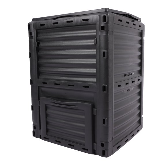 Large Capacity Outdoor Composting Bin with Top Lid and Bottom Door, Garden Compost Bin 80 Gallon, Lightweight, Black