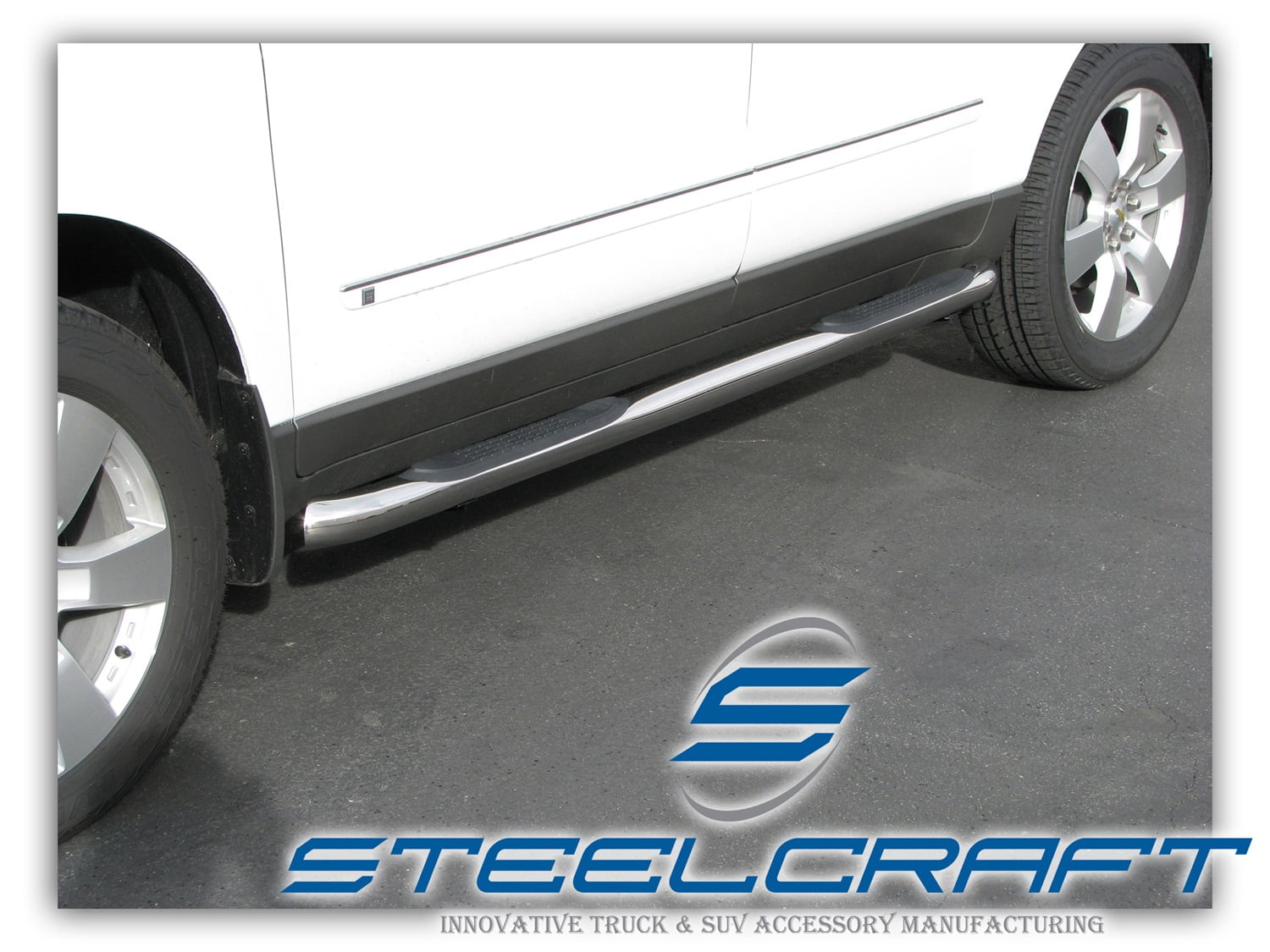 Steelcraft 3" Round Nerf Bars Stainless Steel Compatible with 2007-2017 GMC Acadia / Chevrolet Traverse / 07-10 Saturn Outlook / 07-09 Buick Enclave