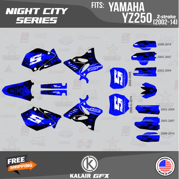 Kalair GFX Graphics Kit for Yamaha YZ250 (2006-2007) Night-city Series