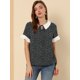 thumbnail image 4 of INSPIRE CHIC Blusa de lunares de manga corta con cuello Peter Pan en contraste vintage para mujer Corazón negro M, 4 of 6