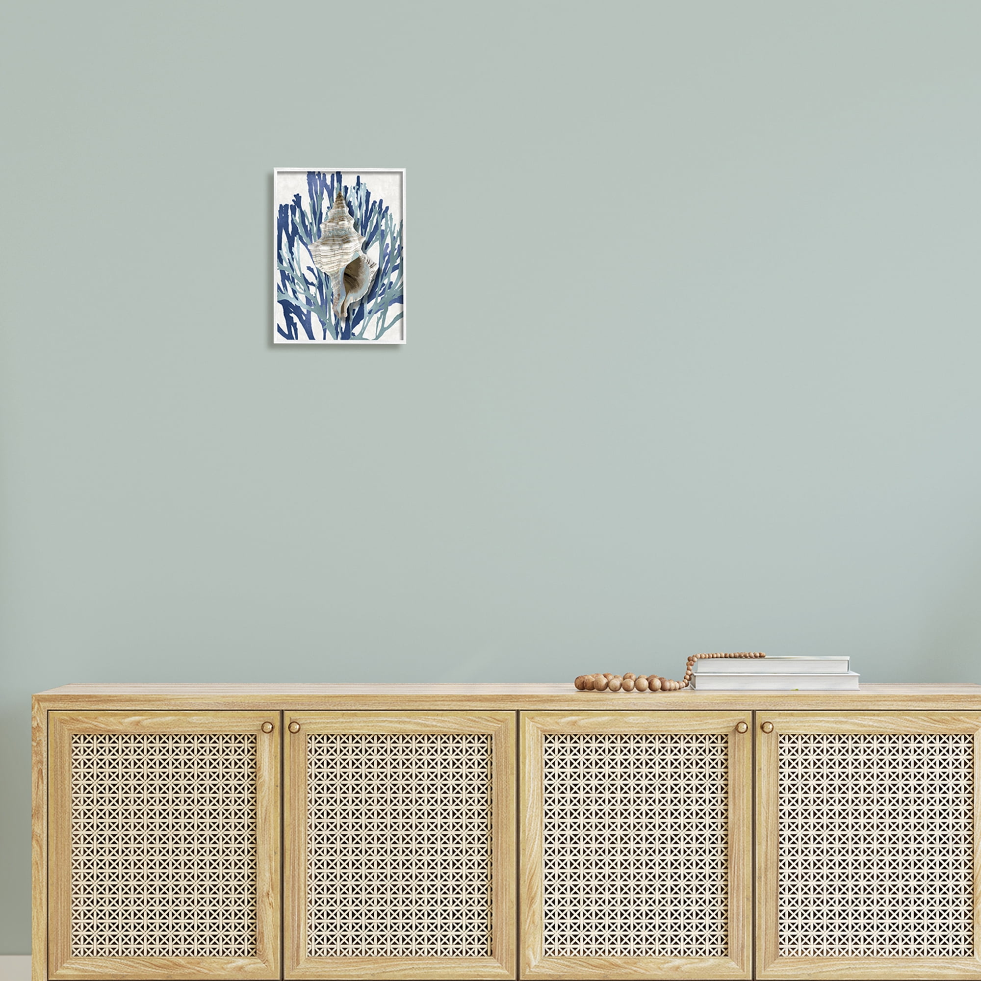 Stupell Industries Tower Shell Coral Blue Beach Design Graphic Art Framed Art Print Wall Art, 11x14, By Caroline Kelly