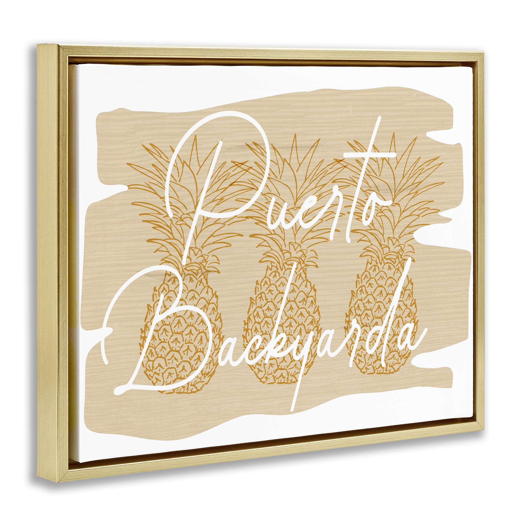 Stupell Industries Puerto Backyarda Phrase Food & Beverage Painting Gold Floater Framed Canvas Art Print Wall Art, 31 x 25
