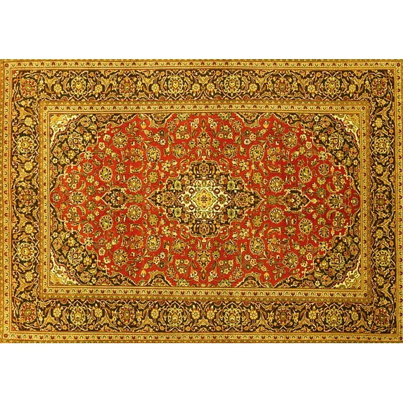 Ahgly Company Machine Washable Indoor Rectangle Persian Yellow Traditional Area Rugs, 2' x 5'