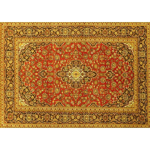 Ahgly Company Machine Washable Indoor Rectangle Persian Yellow Traditional Area Rugs, 5' x 7'