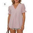 thumbnail image 4 of Sonducket Blusa de manga corta para mujer, camisa informal bordada, bonita, para oficina, playa, vacaciones, compras, disfraz, fiesta, verano, ropa Prendas para la parte del cuerpo Rosa S Sonducket AP009844-06, 4 of 6