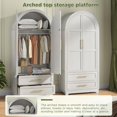 thumbnail image 3 of VEANERWOOD Arched Armoire Wardrobe Closet with 2 Drawers, Wooden Clothing Storage Cabinet with Hanging Rod & Metal Handle for Bedroom, 3 of 9