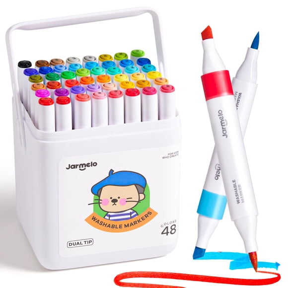 Marcadores lavables de doble punta Jar Melo, 48 colores, con funda de almacenamiento