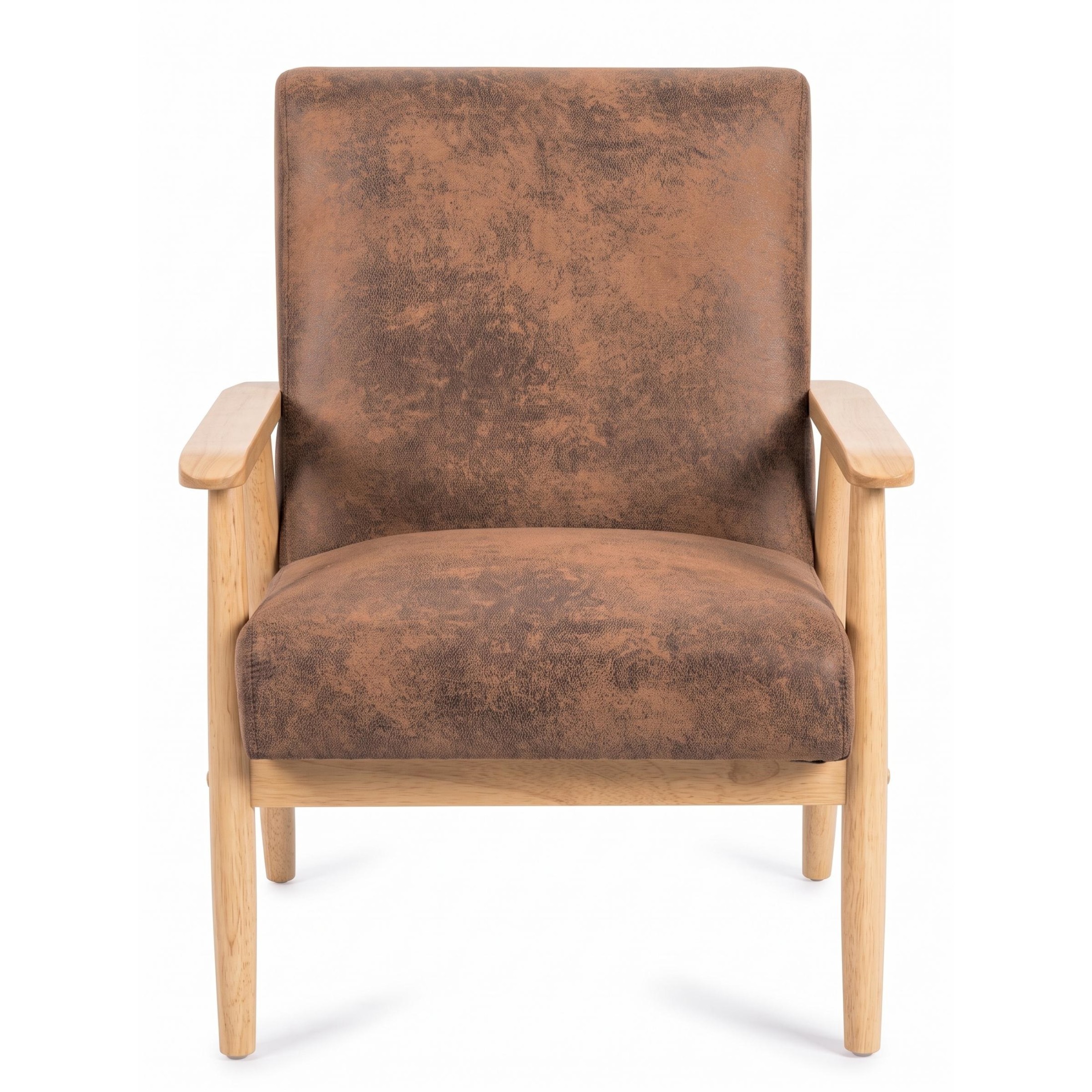 GDF Studio 25.38" Mid-Century Modern Armchair with Tapered Solid Wood Arms, Microfiber Upholstery, Light Brown