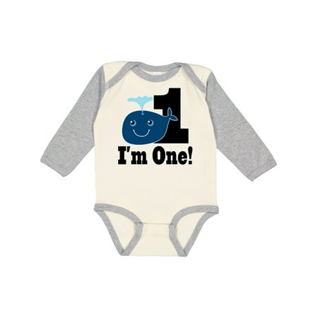 

Inktastic 1st Birthday Boy Whale One Year Old Gift Baby Boy or Baby Girl Long Sleeve Bodysuit