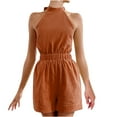 thumbnail image 2 of Aueoeo Summer Outfits for Women Vacation, Women's Summer Casual Sleeveless Jumpsuits Solid Color Wide Leg Shorts Halter Jumpsuit Sexy Rompers with Pockets, 2 of 4