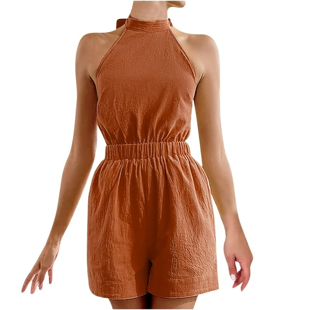 Penkiiy Combinaisons pour Femmes Combinaisons Décontractées Sans Manches Imprimées Combinaisons Aguichant Orange P Combinaisons