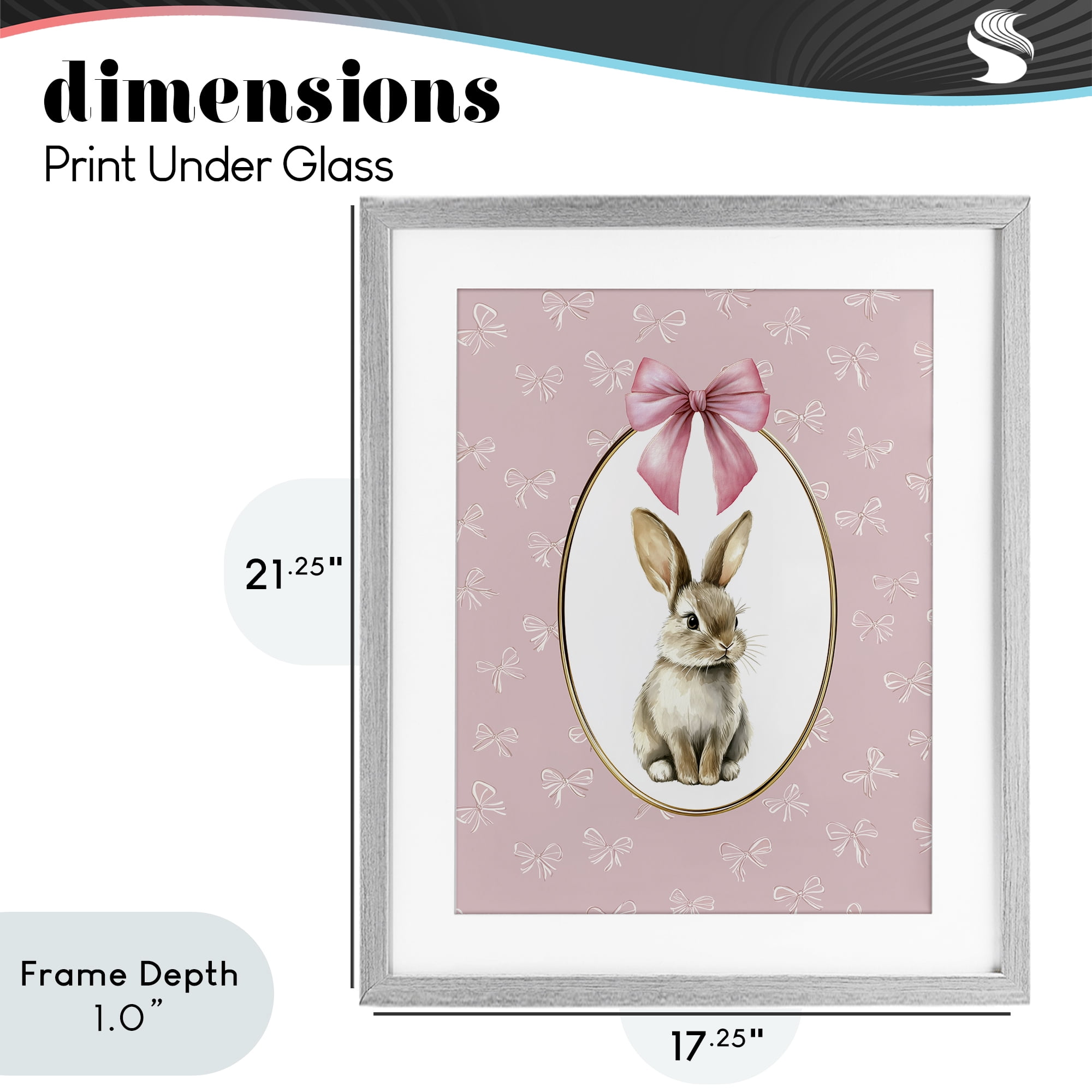 Stupell Industries Ribbon Border Bunny Gray Framed Print Under Glass, design by Christine Simpson Art