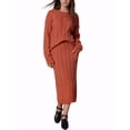 thumbnail image 2 of INSPIRE CHIC Womens' Fall Winter Roundneck Sweater Two Piece Outfit Midi Skirts with Pockets Lounge Set S Wine Red, 2 of 6