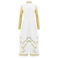 thumbnail image 5 of Doomiva Kids Girls Lyrical Praise Dance Outfit Long Sleeve Irregular Hem Worship Gold Trim Dress with Wide Leg Pants White 6, 5 of 6