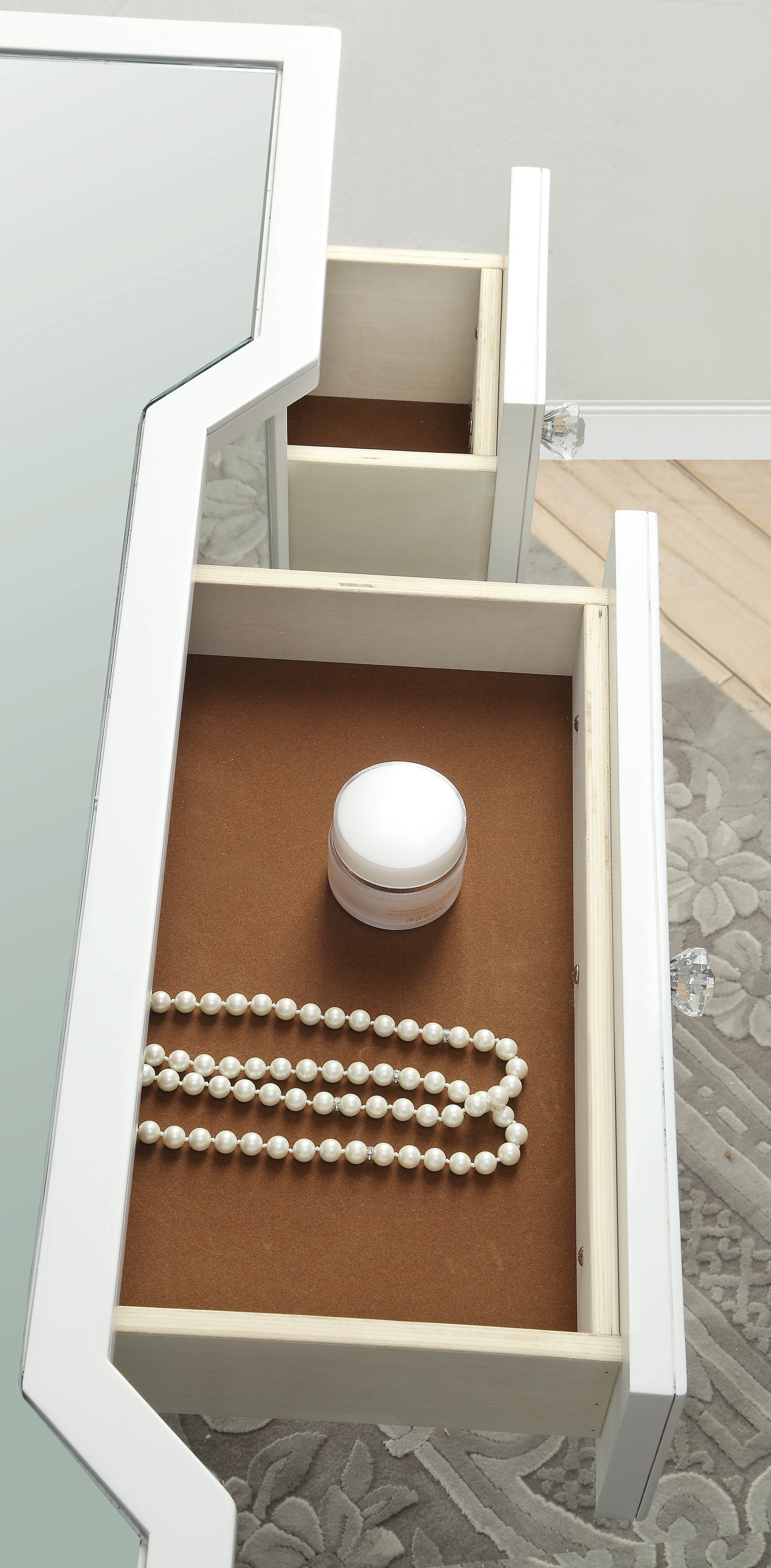 Furniture of America Aleana Modern 3-Piece Mirrored Vanity Set, Silver
