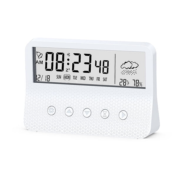Bearachild Reloj despertador con pantalla Digital, temporizador de cuenta regresiva, indicador de humedad y temperatura meteorológica, Decoración del hogar Blanco Tipo 2