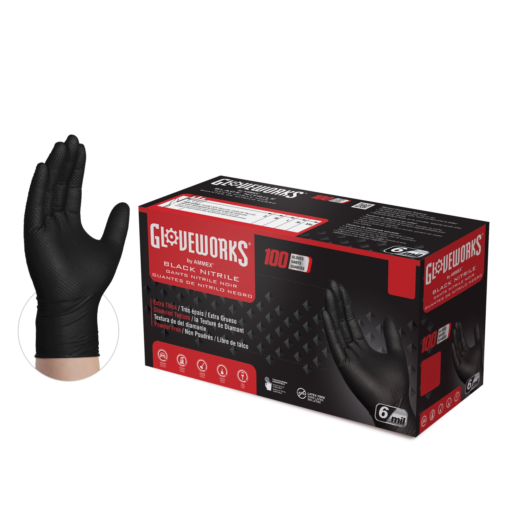Small Box of 100 Black Nitrile Gloves 6 Mil Powder-free Scale Texture 
