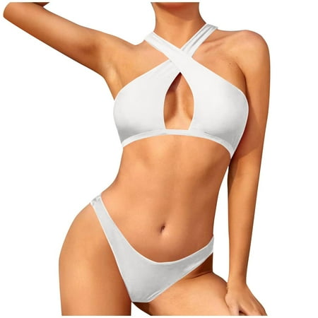 Lopeceal Women s High Waisted Bikini Sets Sexy Cutout Crossover Halter Neck Swimsuits Cheeky 2 Piece Bathing Suits