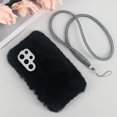 thumbnail image 5 of Compatible with Galaxy S24 Ultra Case Cute Plush Furry Case with Glitter Lanyard Strap Bling Diamond Camera Lens Protection Soft Fluffy Shockproof Cover for Women Girls, Black, 5 of 10