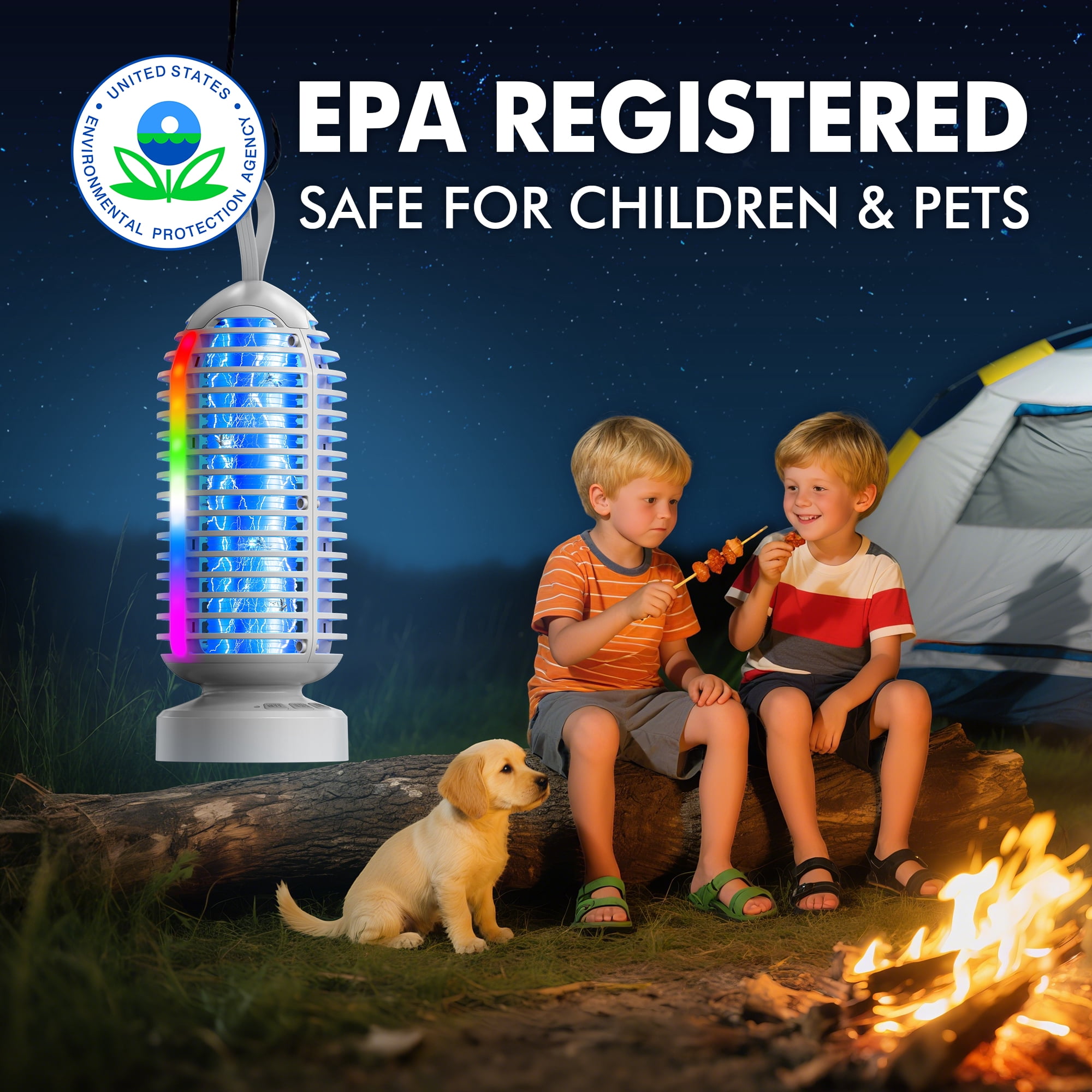 Reppiss Electric Bug Zapper Outdoor, Fly Mosquito Killer Lamp with Color Chaning LED Light for Patio, Camping, Black/White, 2 Pcs