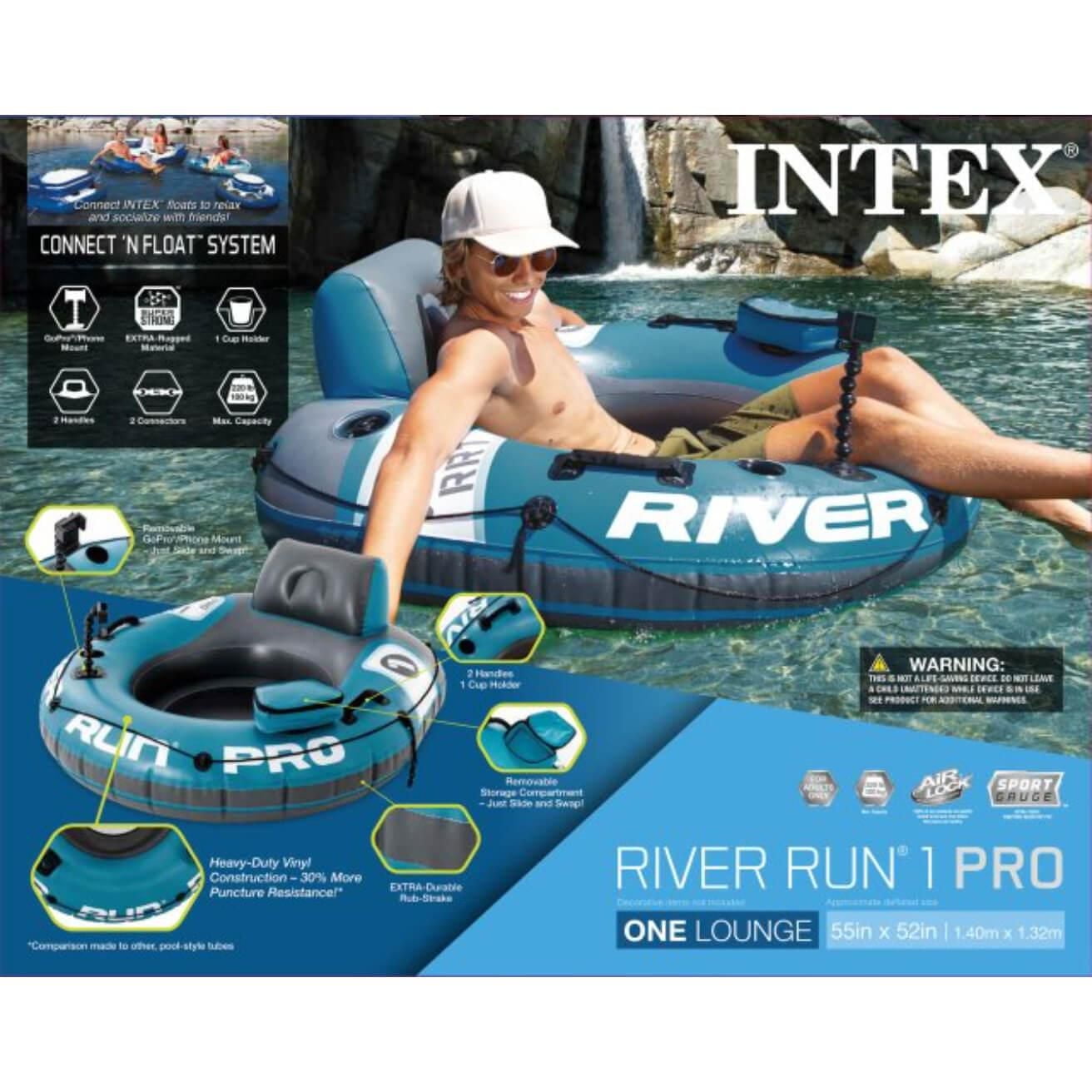Intex River Run Pro, Single Rider Inflatable Water Raft with Cup