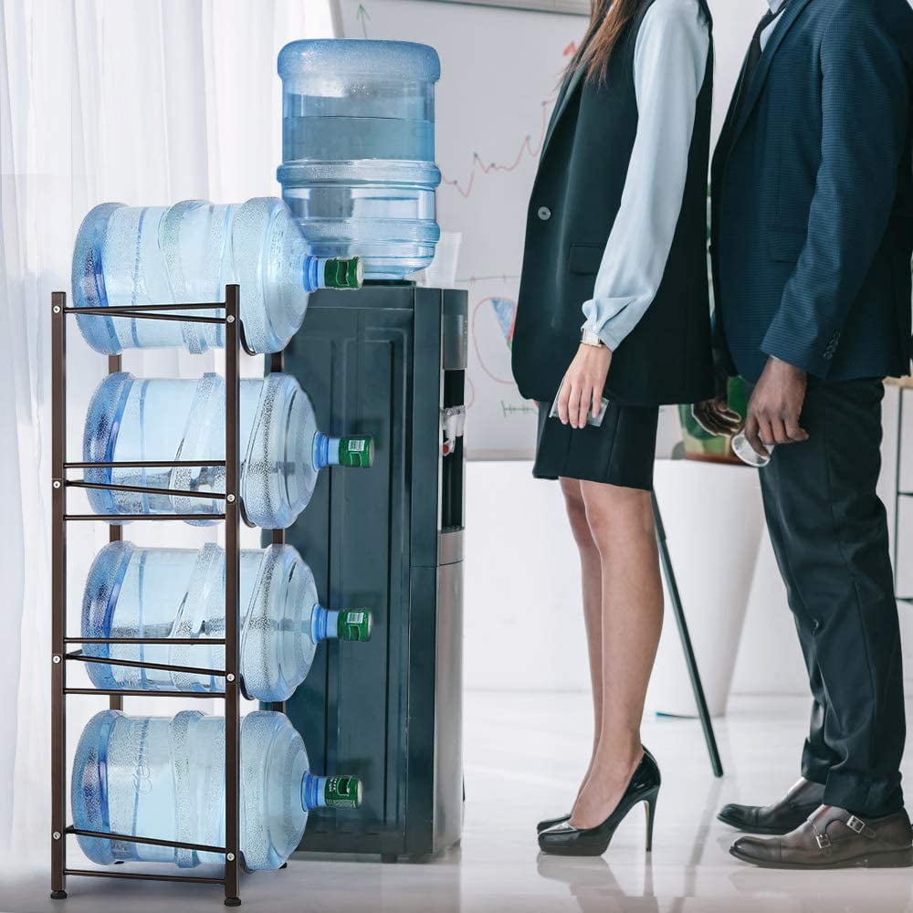 4 Tier Dark Brown Water Cooler Jug Rack, 5 Gallon Water Jug Holder Heavy Duty Storage Rack