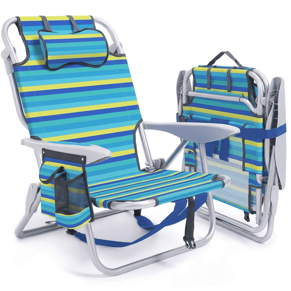 Portable beach chair, available in 3 colors, recliner, lightweight for adults, comes with a storage bag, small pouch, towel rack, and cup holder; outdoor camping chair, fully reclines