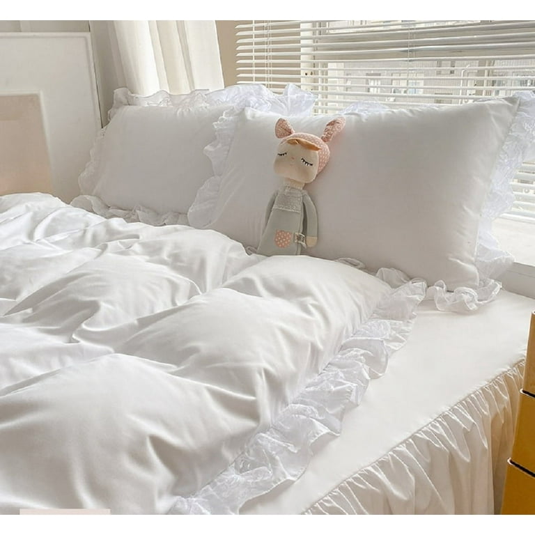 White Twin Size Princess Comforter Set Bedding Set Lace And