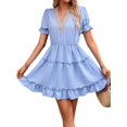 thumbnail image 2 of Women Summer Mini Dress Chiffon Cutout Ruffle V-Neck Puff Sleeve Dresses Dot Boho Sundresses S, 2 of 9