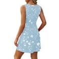thumbnail image 4 of WTOBBY Women's Summer Casual Round Neck Sleeveless Floral Print Vest Sundress with Smocked Back and Elastic Waist for Daily Wear and Errands,CyanXL, 4 of 4