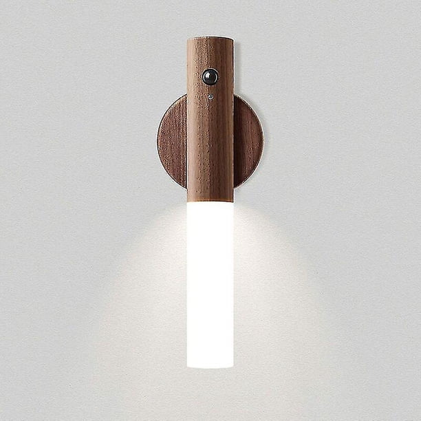 Lámpara de pared Luces nocturnas LED de madera para interiores Aplique portátil con pilas Lámpara de pared Luz nocturna de inducción recargable inalámbrica con imán para escaleras Co
