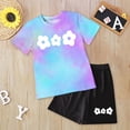 thumbnail image 2 of OYXSER Toddler Baby Girls Clothes 1T 2T 3T 4T 5T T-Shirt Tee Tops + Shorts Short Sleeves Cute Outfits Set 2 Pieces Shorts Set, Blue 3-4T, 2 of 4
