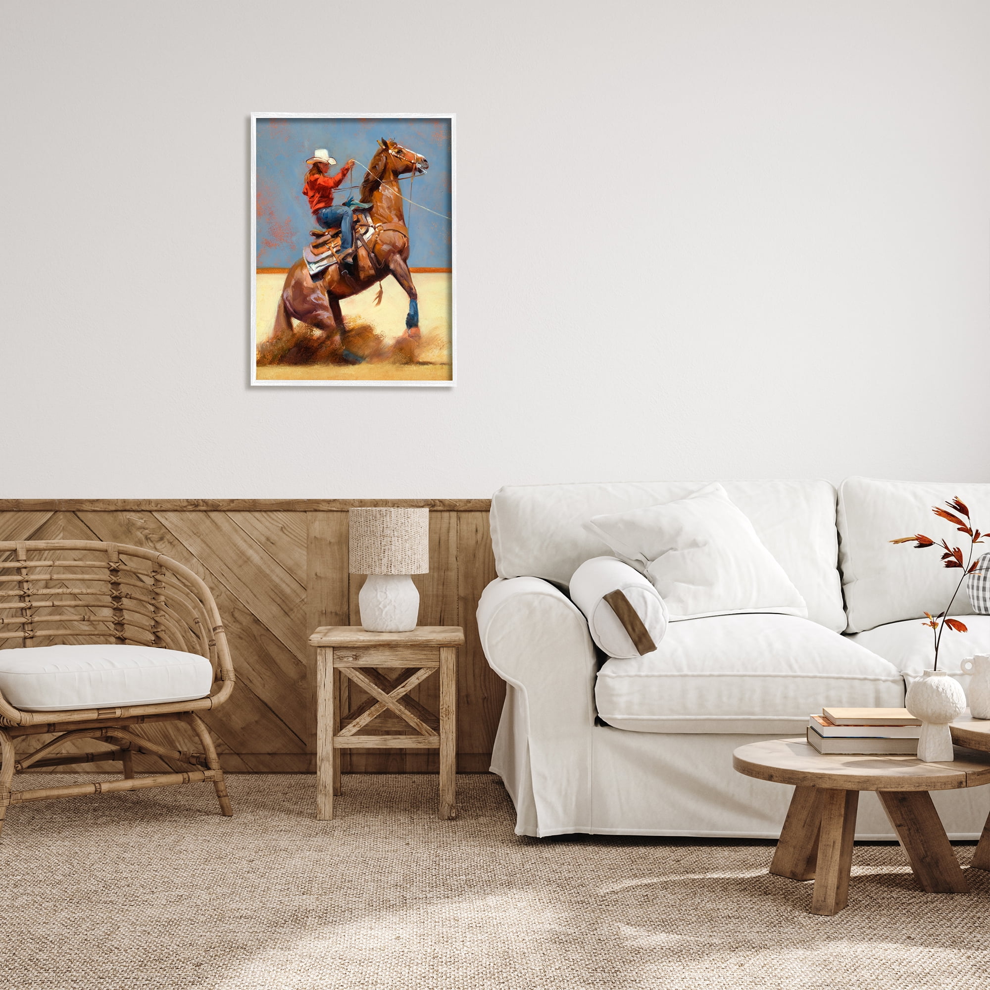 Stupell Industries Equestrian Cowboy Painting Animals & Insects Painting White Framed Art Print Wall Art, 24 x 30
