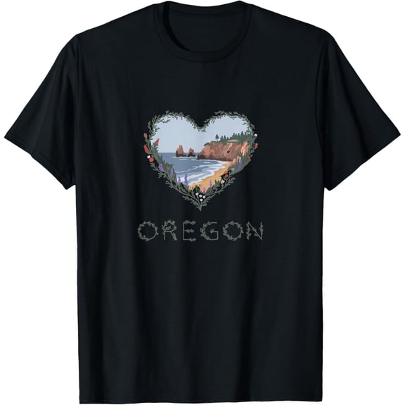 Oregon Floral Heart - West Coast Lovers' Souvenir T-Shirt men and women can wear, black, white, gifts
