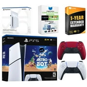 Sony PlayStation 5 Astro Bot Slim Digital Bundle with Disc Drive, Extra Controller, MightySkins Game Collection Services and 1 Year Extended Warranty - Volcanic Red