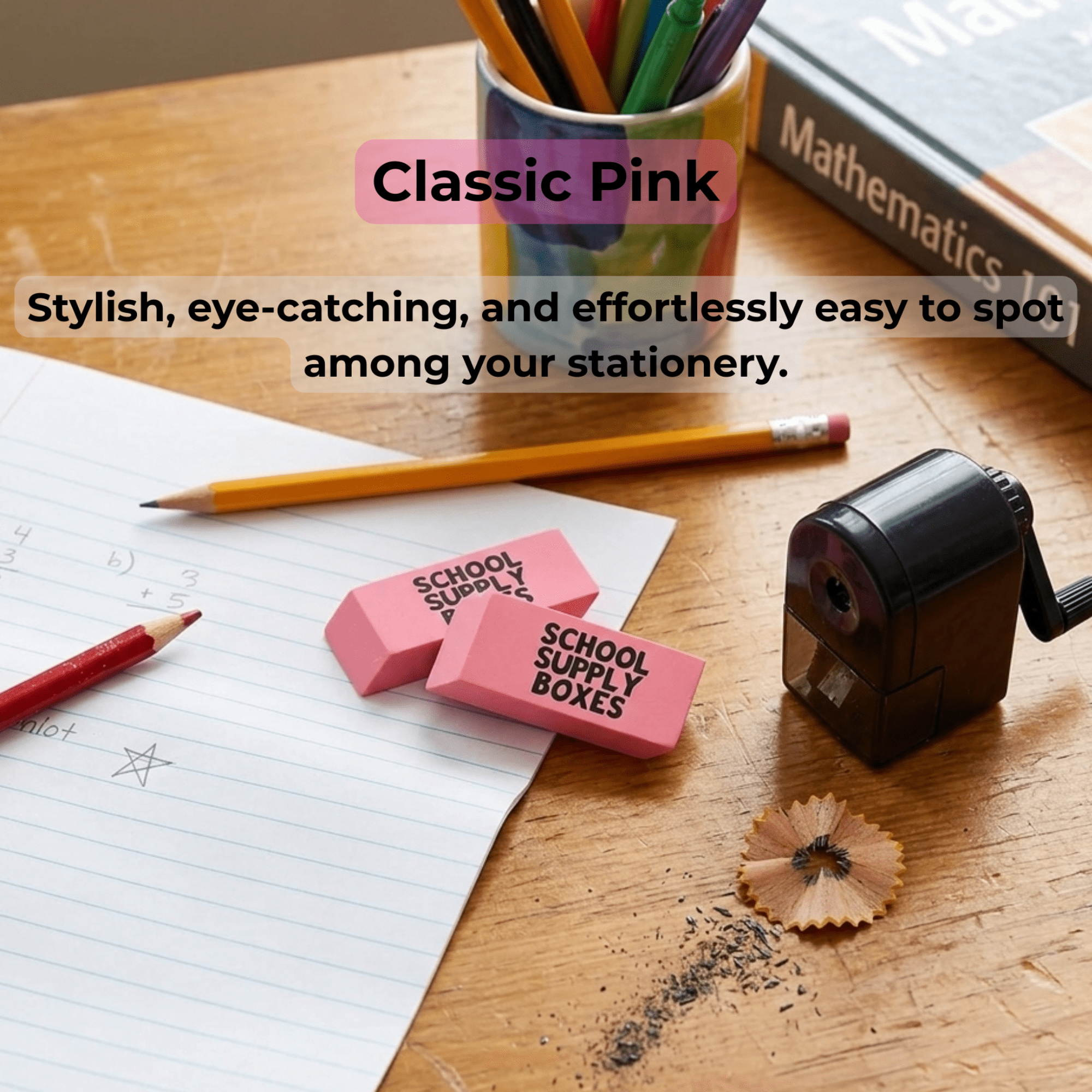 School Supply Boxes | Pink Wedge Erasers | 240 Pack | Smudge-Free and Durable