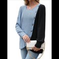 thumbnail image 3 of Suéteres de Punto para Mujer, Otoño Invierno, Informales, de Larga, Cuello Redondo, Acanalados, con Botones y Bloques de Color Azul M, 3 of 8