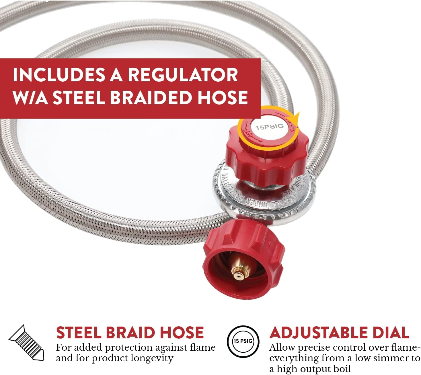 GasOne Propane Single Burner Camp Stove & Red QCC Braided Stainless Steel Regulator with Height