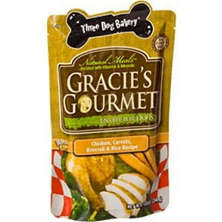 Three Dog Bakery Gracie's Gourmet Entrée for Dogs Chicken, Carrots, Broccoli & Rice Recipe 12oz.