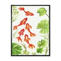 Designart 'Ancient Goldfishes Among The Lotus Leaves' Nautical & Coastal Framed Canvas Wall Art Print