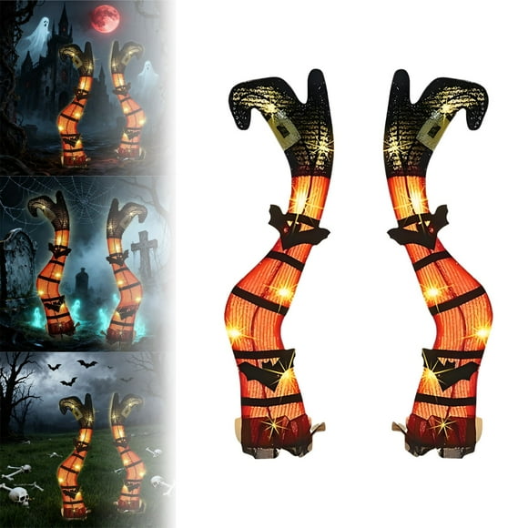 2 Pack Jambes de Sorcière Allumées Halloween 13,77 Pouces Jambes de Sorcière à LED avec Piquets de Jardin pour Lampes de Projection de Vacances en Plein Air Lampe de Lecture Étoile Intelligente à Brancher pour Arroseur de Chevet pour Enfants Jeu Extérieur