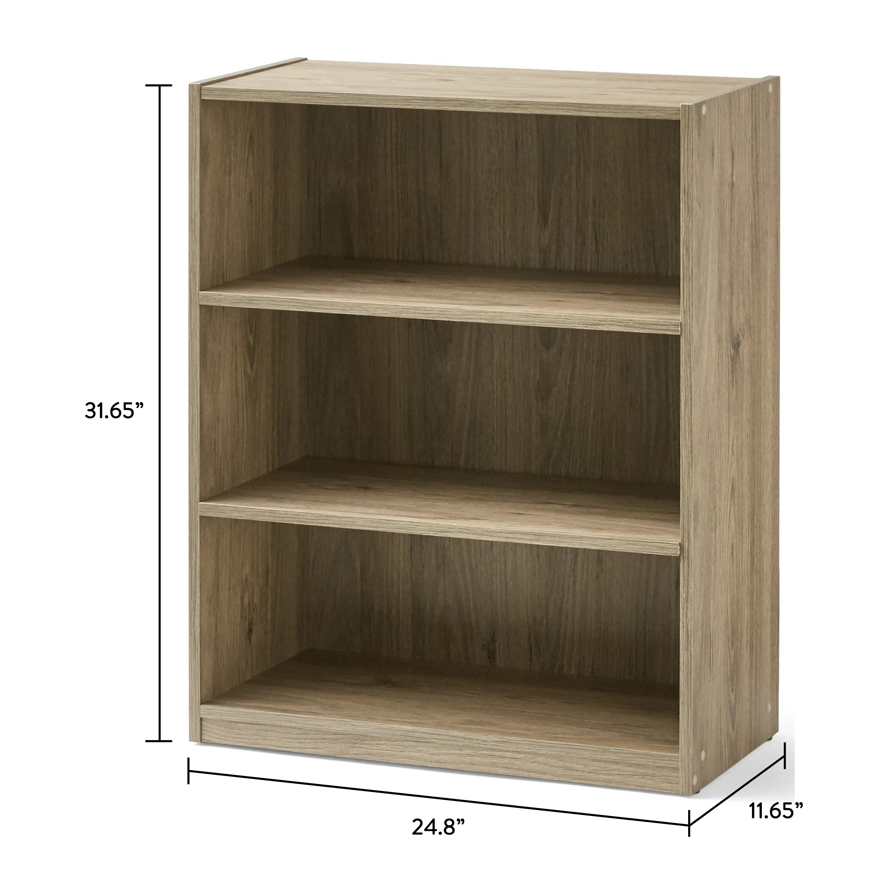 Mainstays 3-Shelf Bookcase with Adjustable Shelves, Rustic Oak