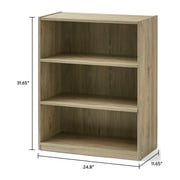 Mainstays 3-Shelf Bookcase with Adjustable Shelves, Rustic Oak