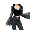 thumbnail image 3 of Liacowi Women Vintage Gothic Flare Sleeve Tops Lace Velvet Black Shirts V Neck Retro Crop Tops, 3 of 9