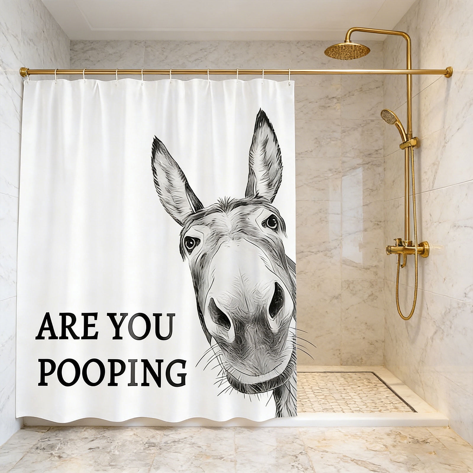 Donkey Shower Curtain Funny Animal Bathroom Decor Waterproof Polyester Fabric Vivid Print Durable Grommets Standard Size Easy Install Humorous Gift Adults Apartment Home Restroom Decoration(35*70in)