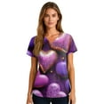 thumbnail image 4 of Scrub Tops Women Short Sleeve Plus Size V-Neck Fun Printed Scrubs Top Medical Nursing Uniforms with Pockets Purple XXL, 4 of 4