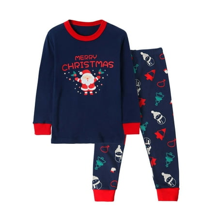 

ATOGUTA Kids Pajamas Set 2Pcs Soft Sleepwear Kids Long Sleeve Homewear Child Pjs Set Dark Blue Size 2T-7